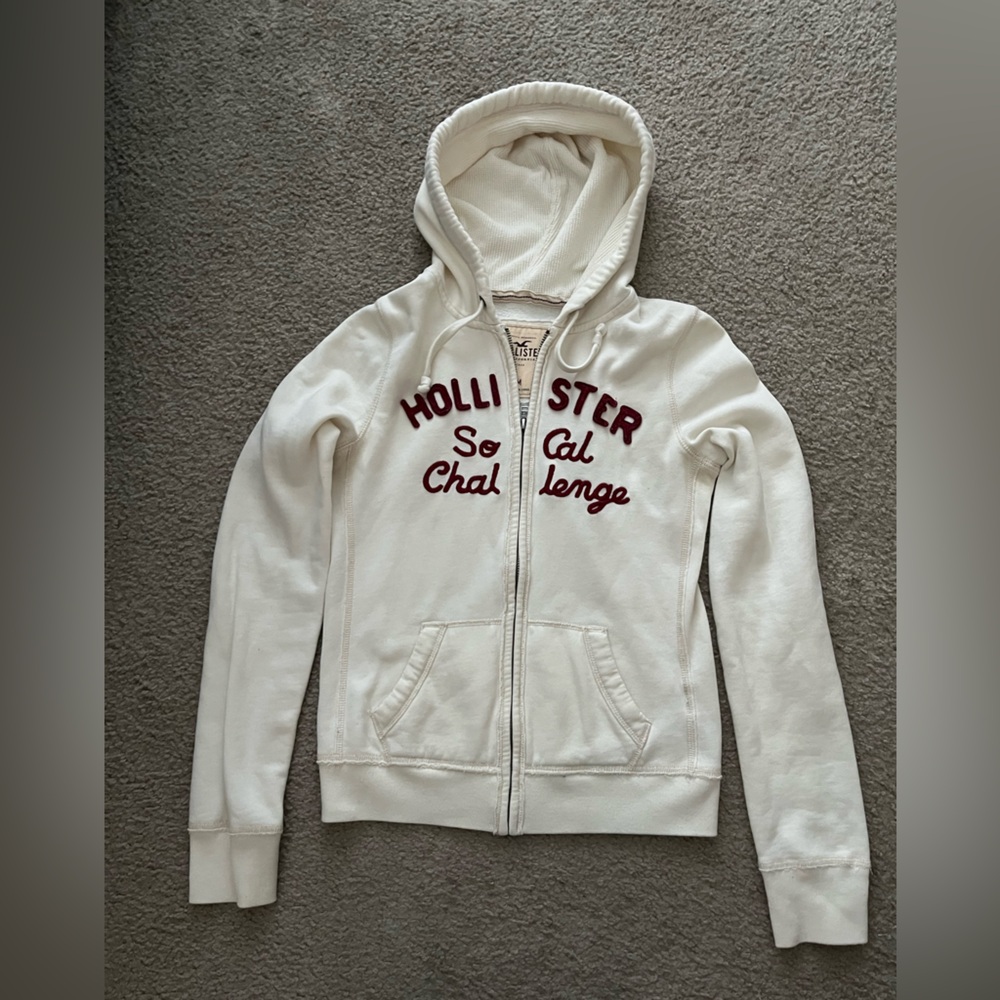 White Hollister Medium Zip Up Medium Jacket